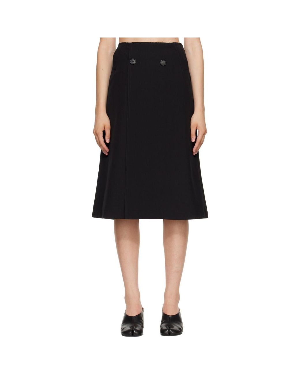 MM6 by Maison Margiela Black Wrap-Design Buttoned Midi Skirt