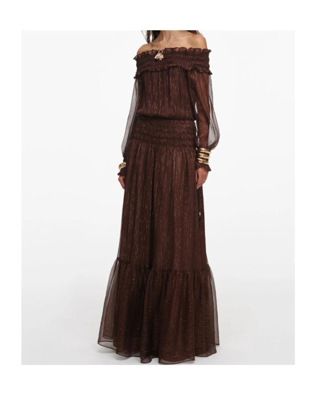 Self-Portrait Brown Georgette Maxi Dress
