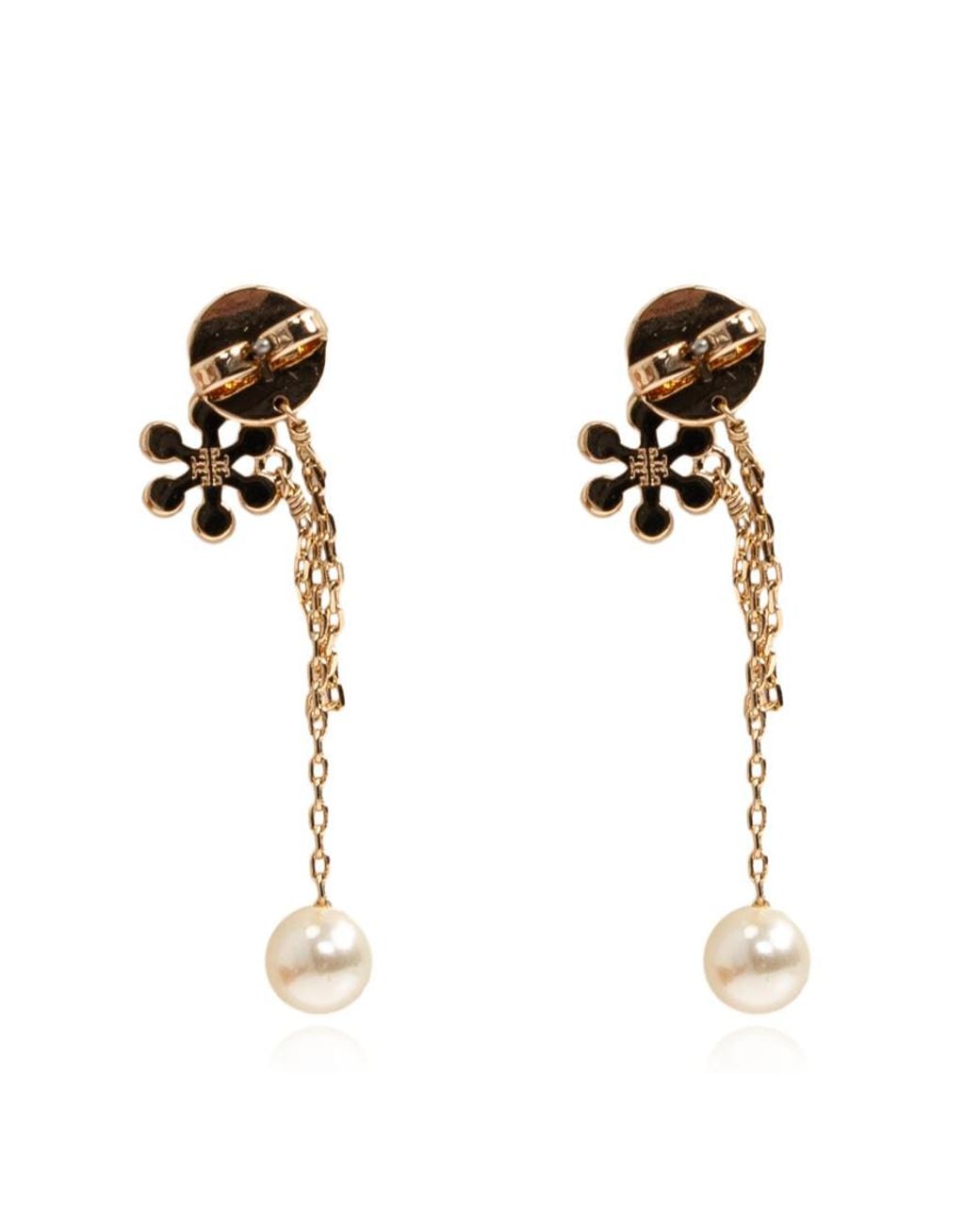 Tory Burch White Moondance Pearl Chain Earrings