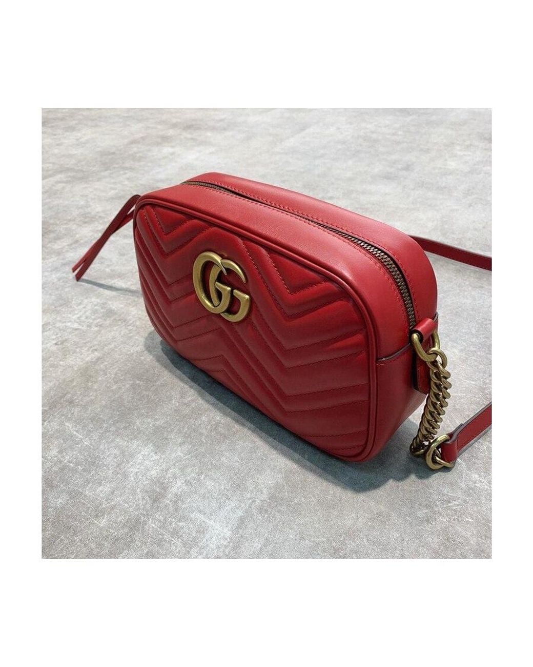Gucci Red Gg Marmont Small Matelassé Shoulder Bag
