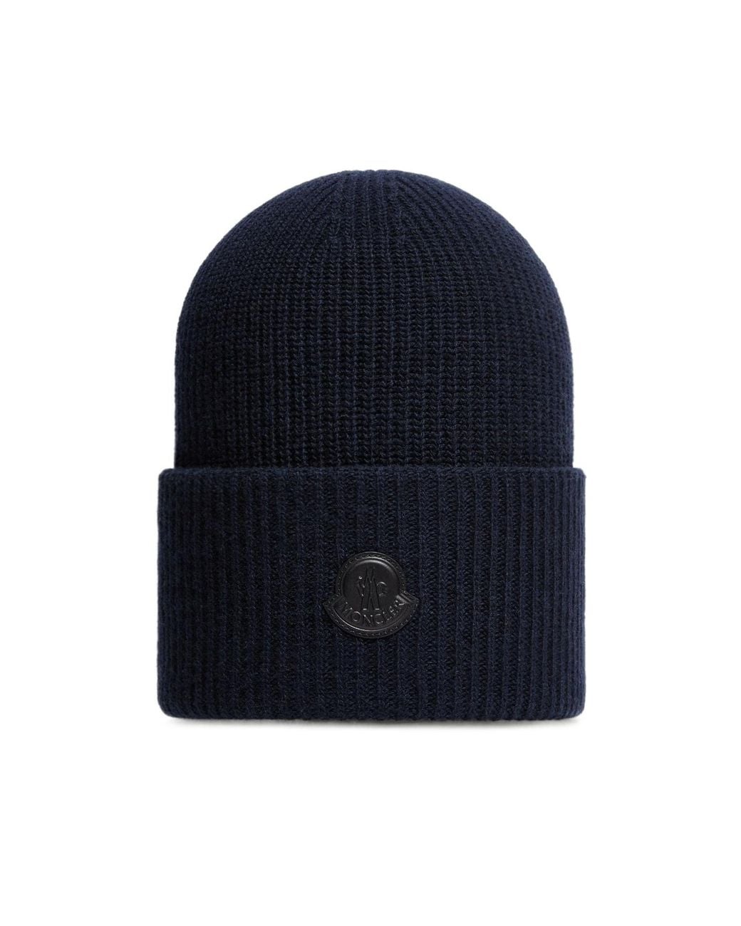 Moncler Blue Logo Patch Knitted Beanie