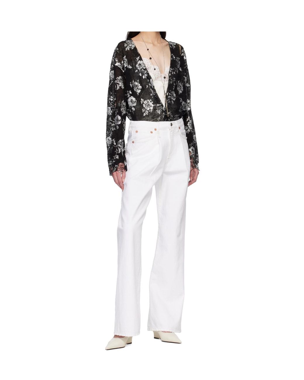 R13 White Damon Belt Loop Jeans