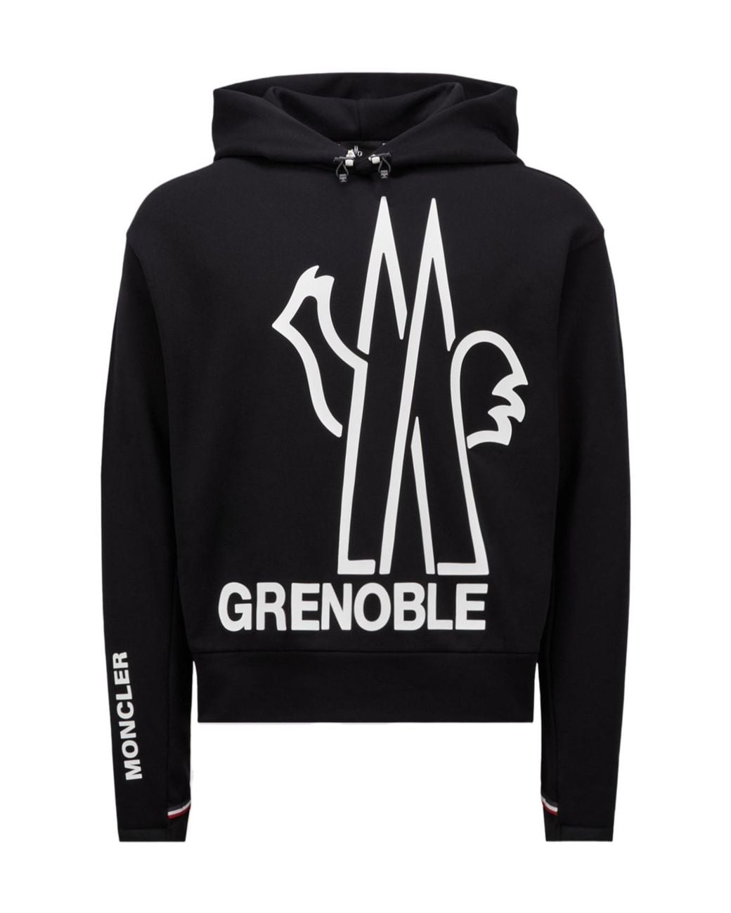 Moncler Black Grenoble Logo Printed Drawstring Hoodie for men