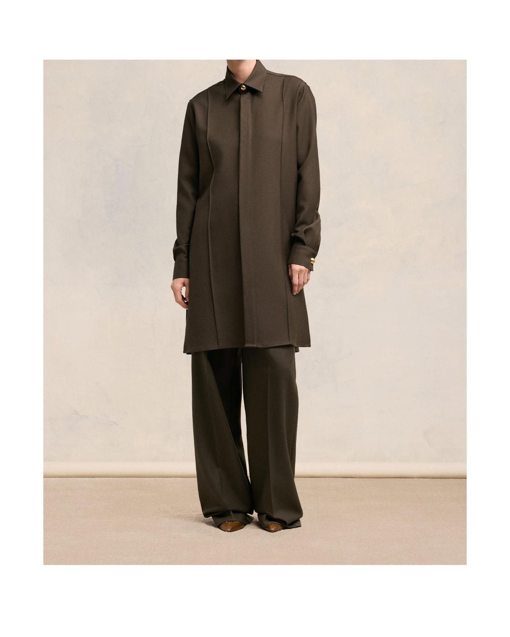 AMI Brown Long Pintuck Shirt for men