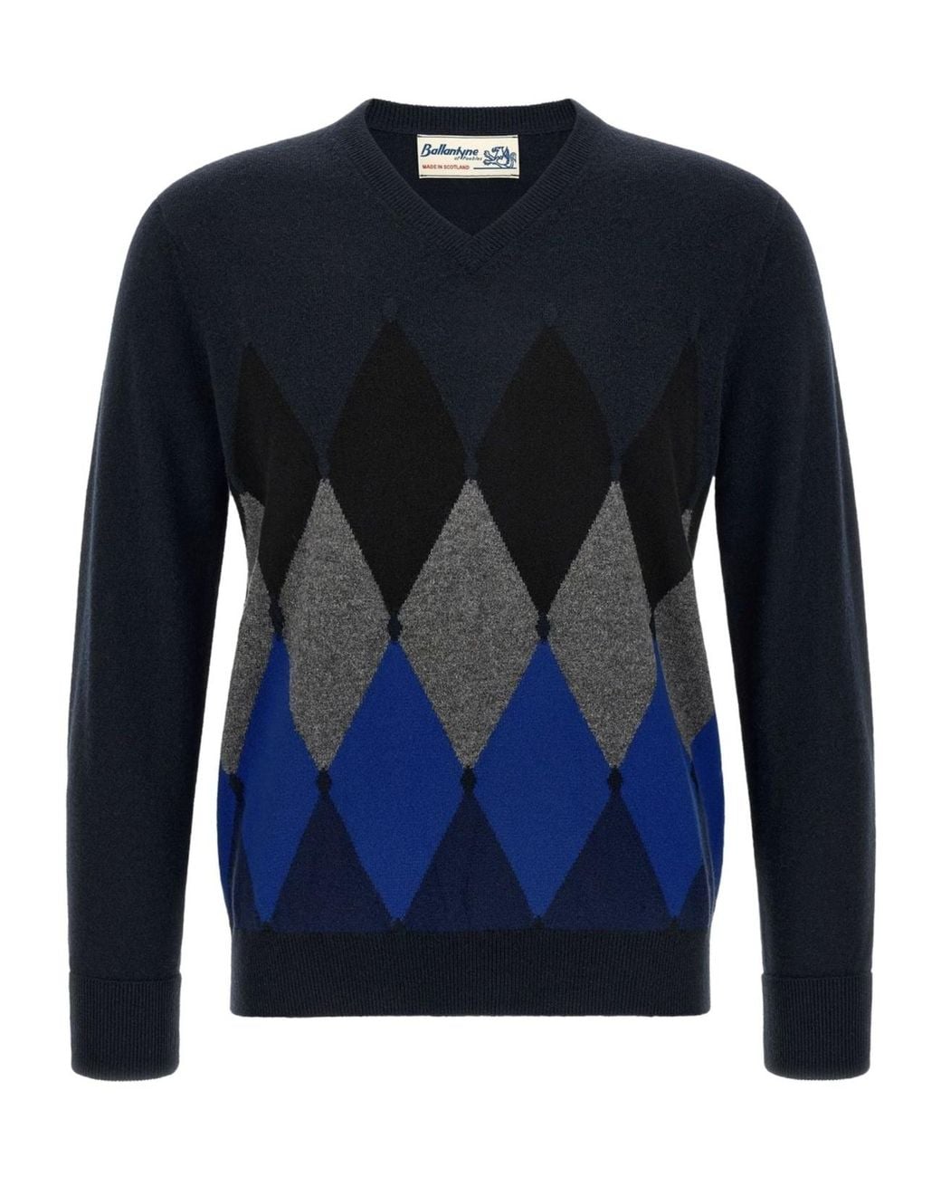 Ballantyne Blue Diamond Intarsia Knitted Sweater for men