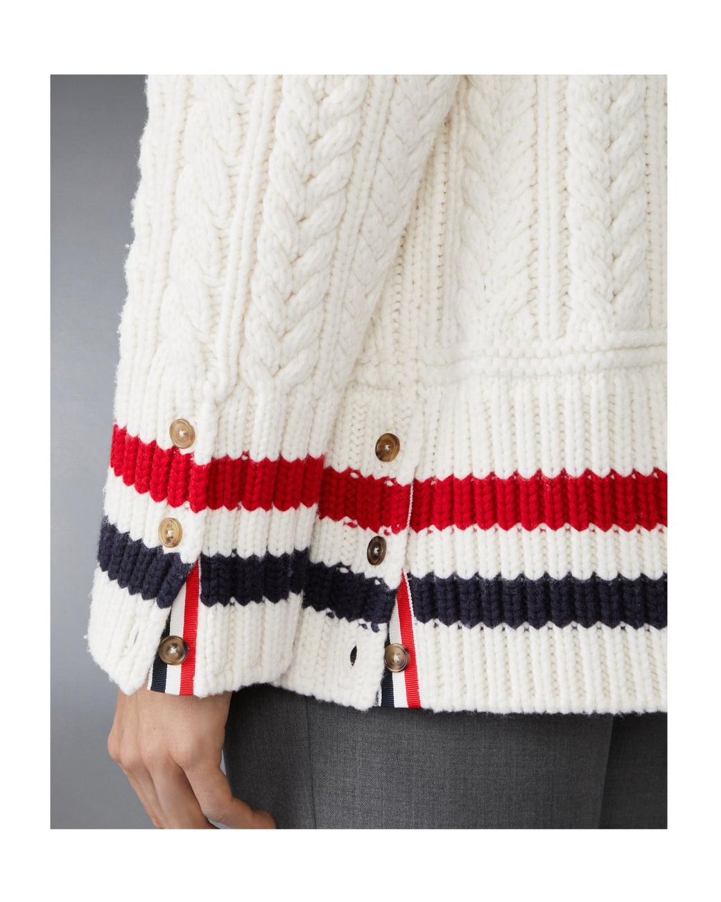 Thom Browne Gray Merino-Wool Fair Isle Cable-Knit Pullover for men