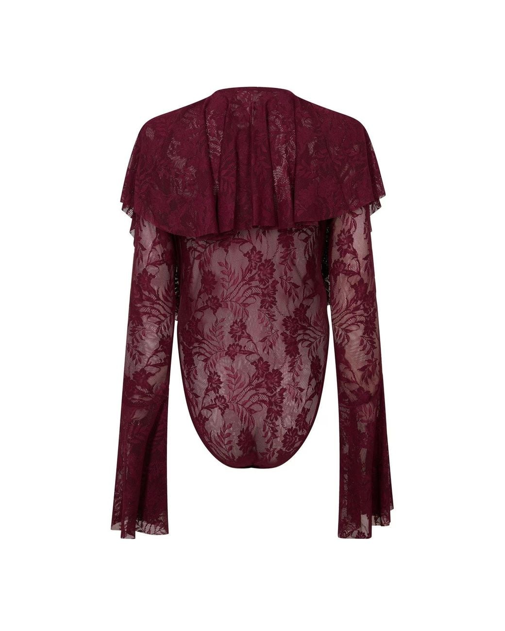 Norma Kamali Purple Long-Sleeved Deep V-Neck Ruffled Bodysuit