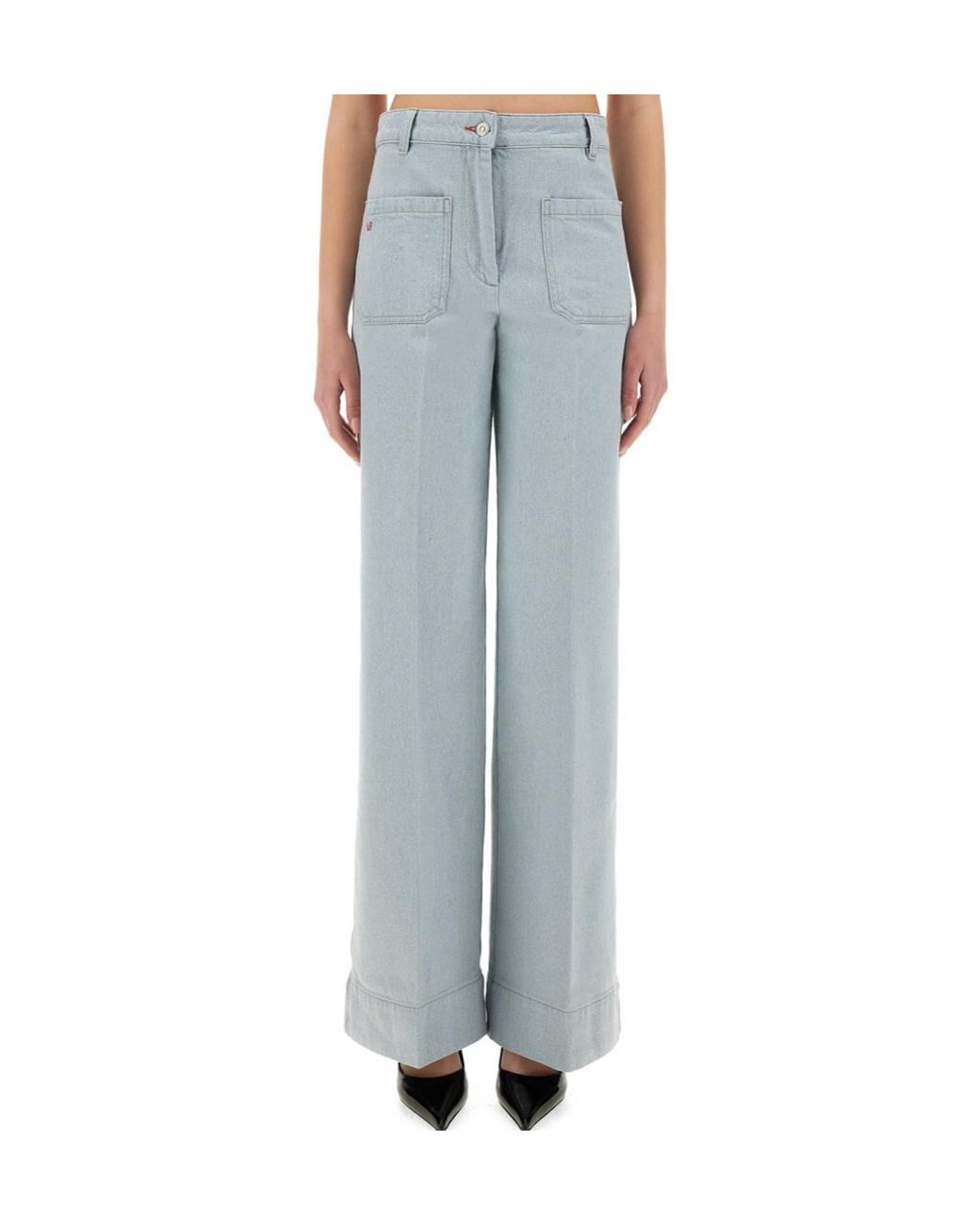 Victoria Beckham Blue Logo-Patch Straight-Leg Jeans