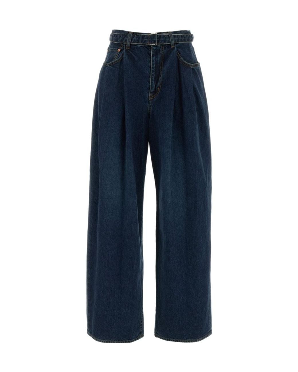 Sacai Blue Wide Leg Pleated Jeans