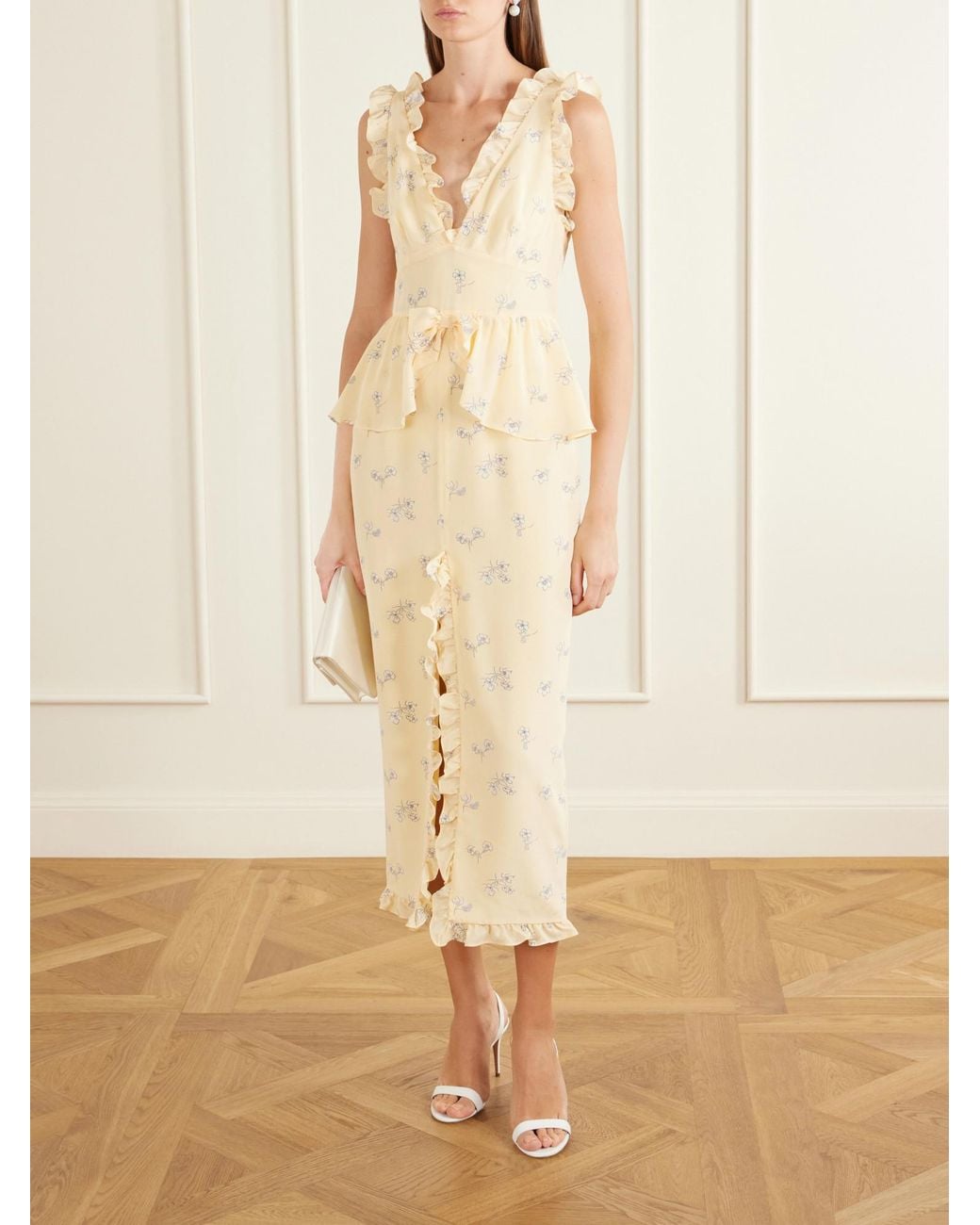 Alessandra Rich Natural Floral-Print Silk Midi Dress