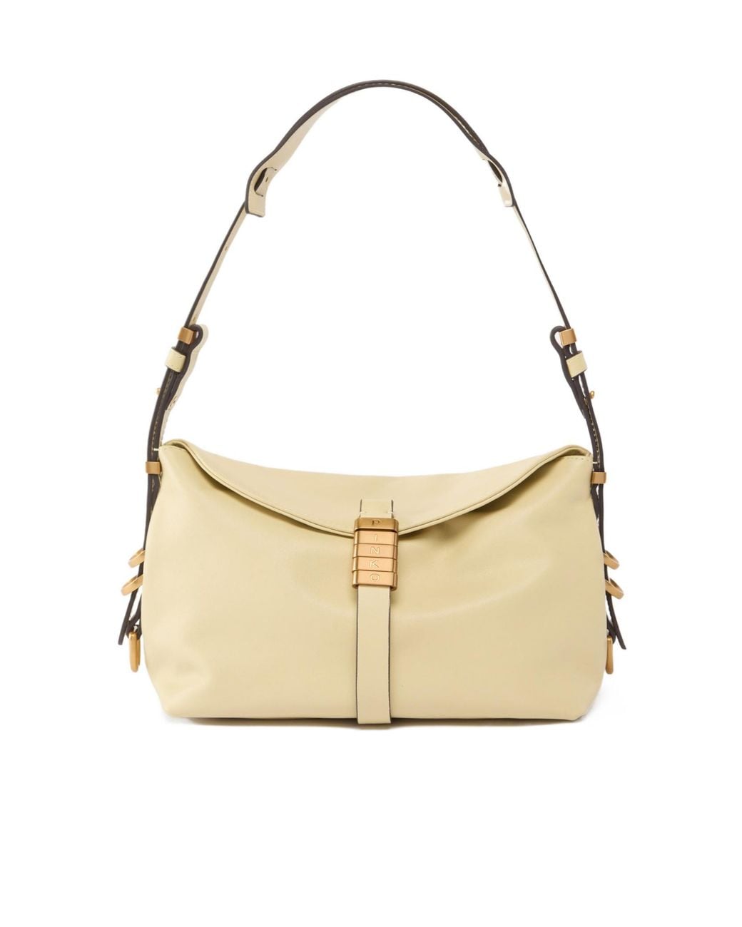 Pinko Natural Saddle Bag Baguette Small Leather Shoulder Bag
