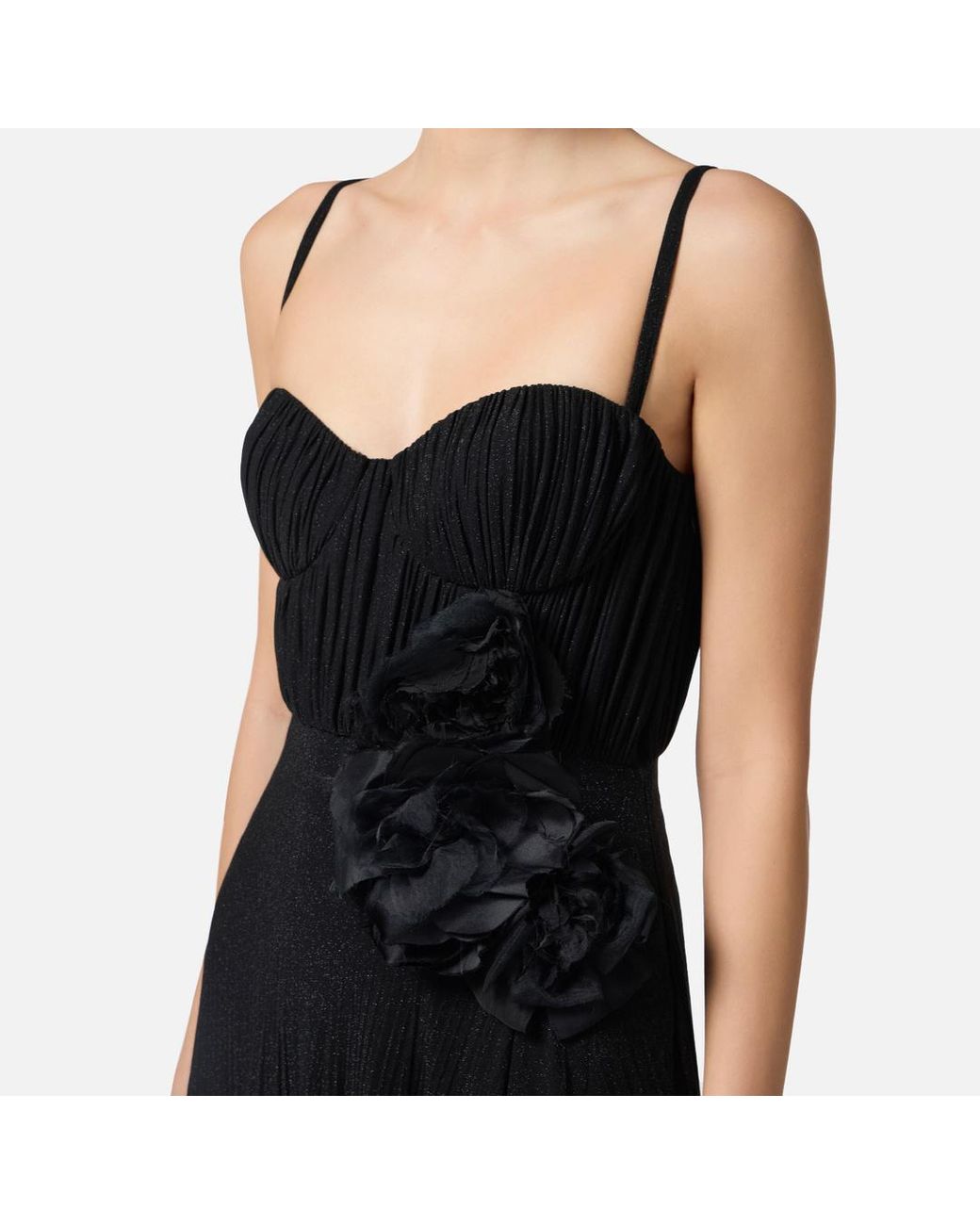 Elisabetta Franchi Black Embroidered Flower Carpet Dress