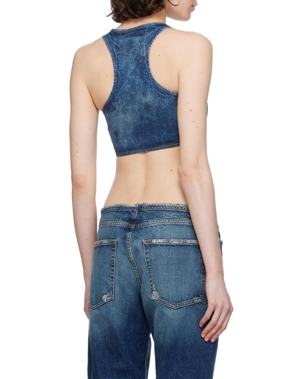 DIESEL Blue Oval-D Logo Embellished Cropped Top