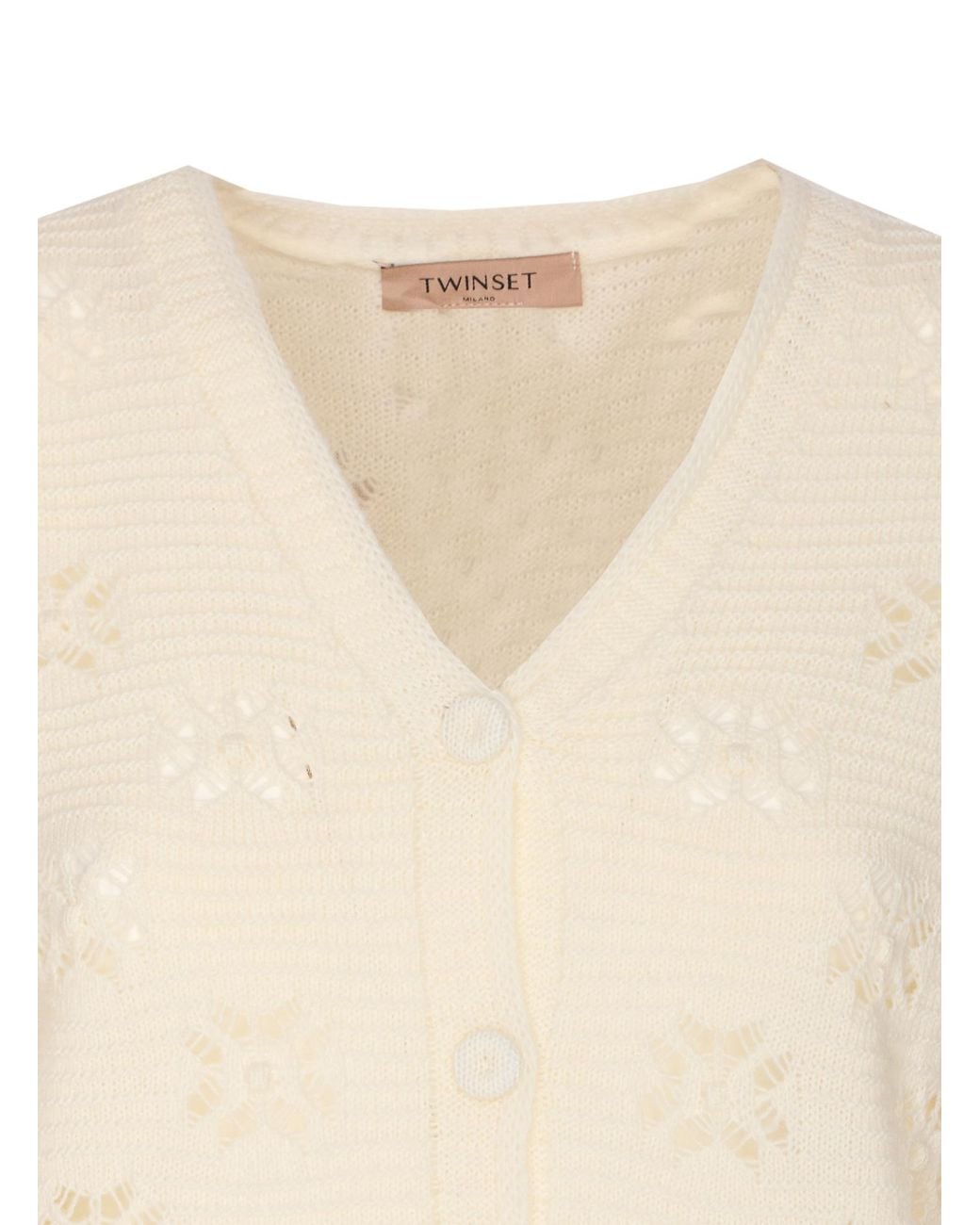 Twinset White Short-Sleeved Open Knitted Jumper