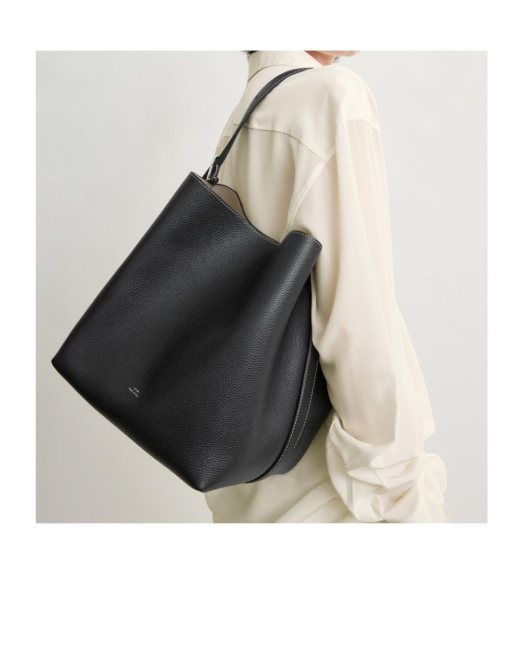 Totême Black Medium Belted Grained-Leather Tote Bag