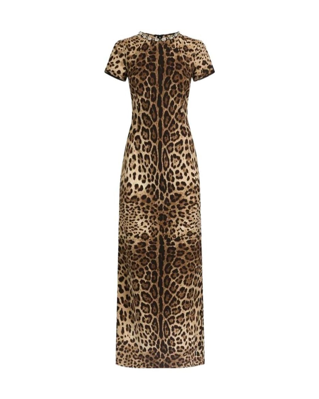 Dolce & Gabbana Metallic Leopard Printed Midi Charmeuse Dress