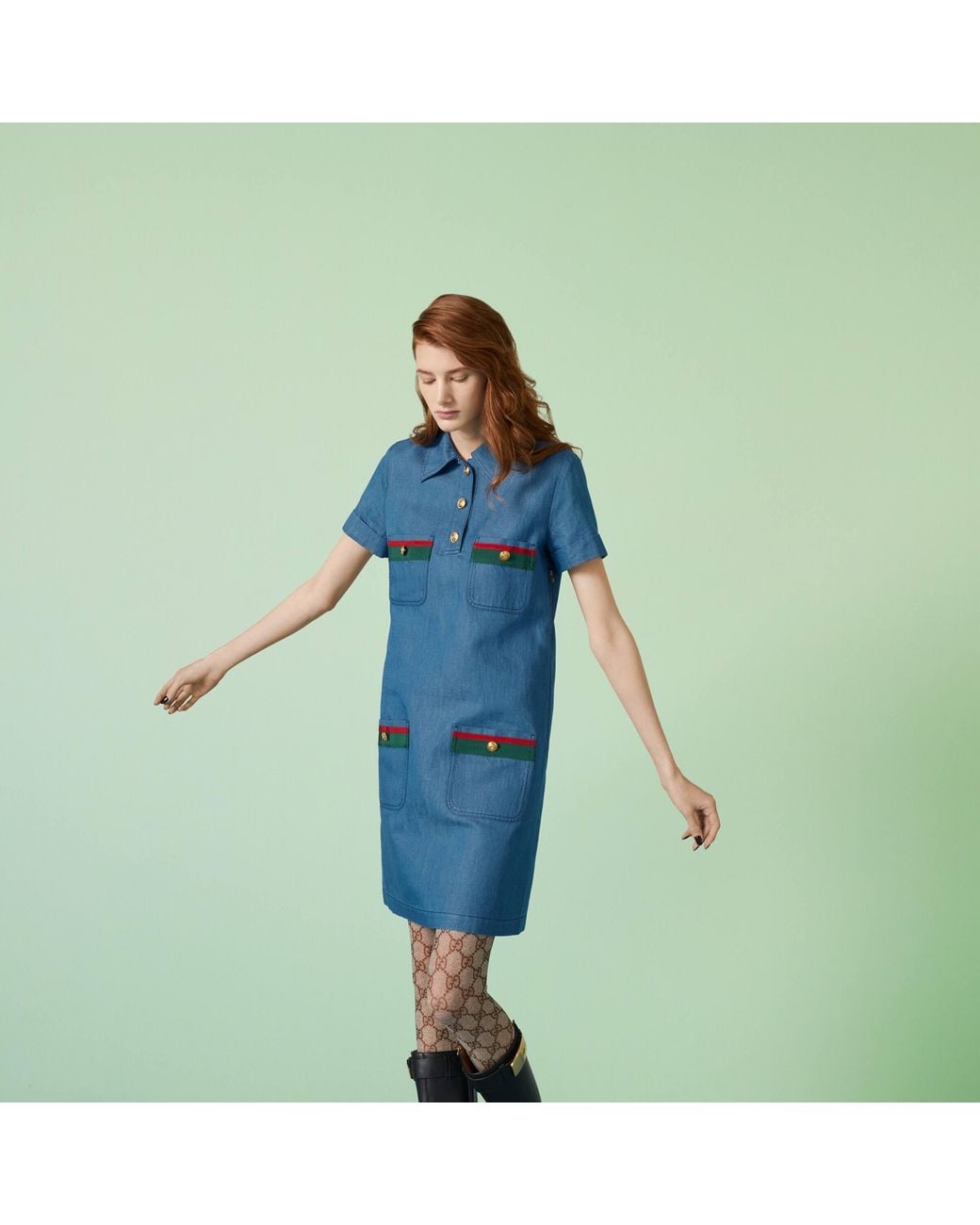 Gucci Four-Pocket Denim Dress in Blue