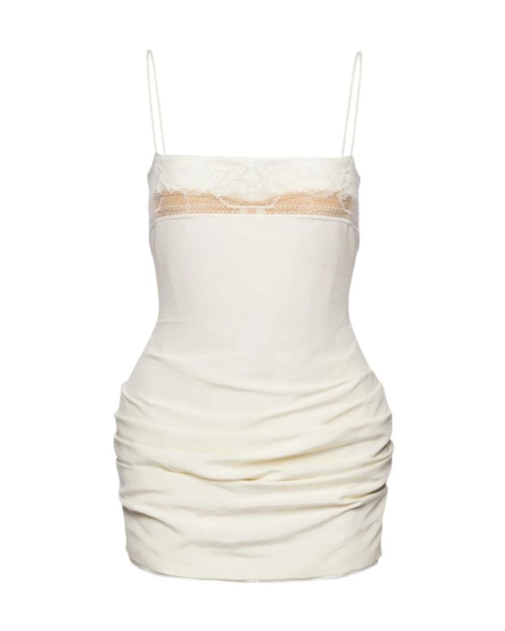 Magda Butrym White Draped Lace-Trim Mini Dress
