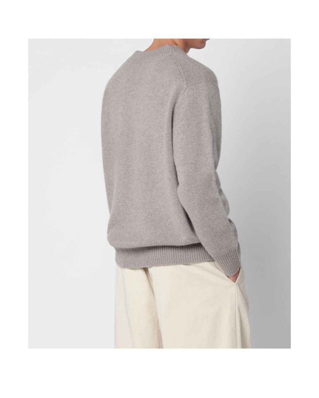 Soft Goat Gray Ribbed V-Neck Knitted Sweater for men