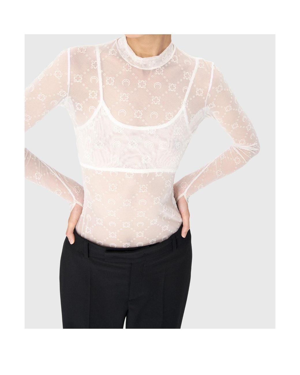 MARINE SERRE White Second Skin Semi-Sheer Top
