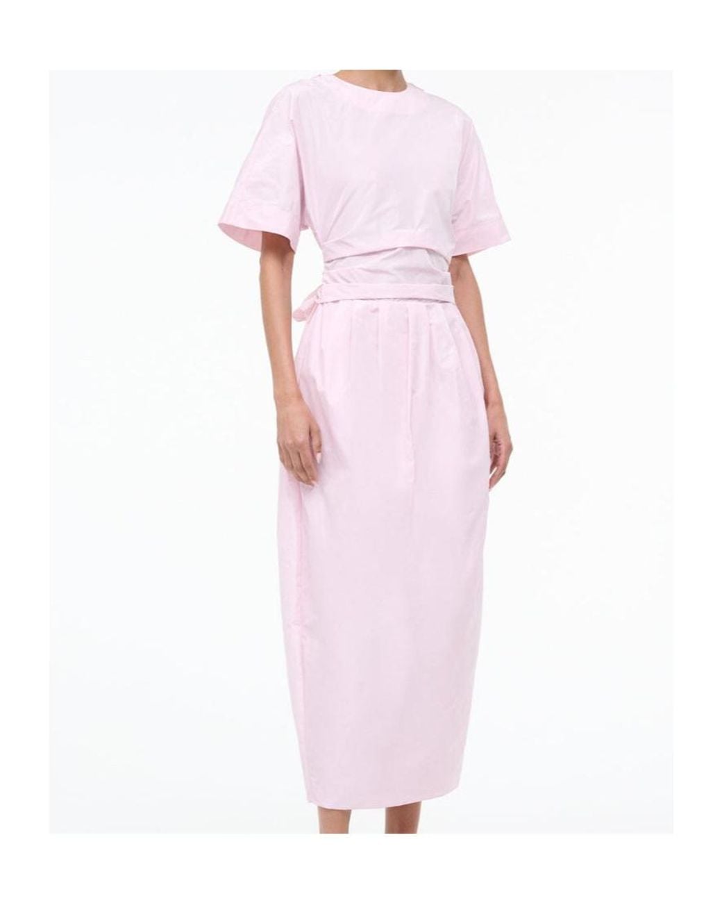 Staud Pink Michelina Tie-Waist Midi Dress