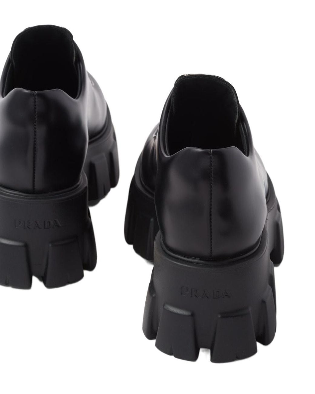 Prada Black Monolith Brushed Leather Lace-Up Shoes