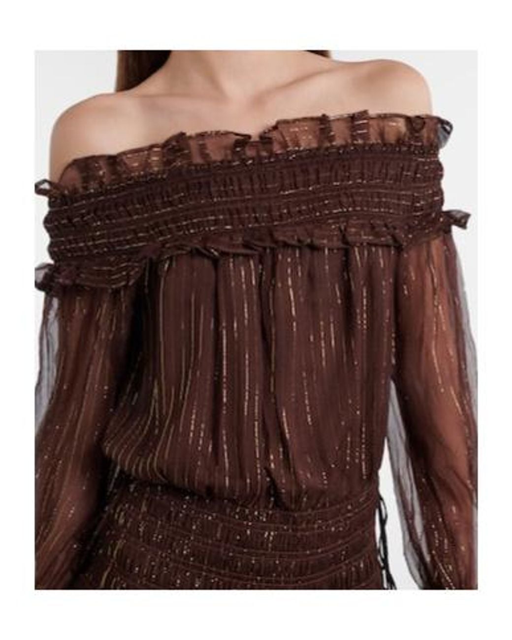 Self-Portrait Brown Shirred Silk-Blend Georgette Maxi Dress