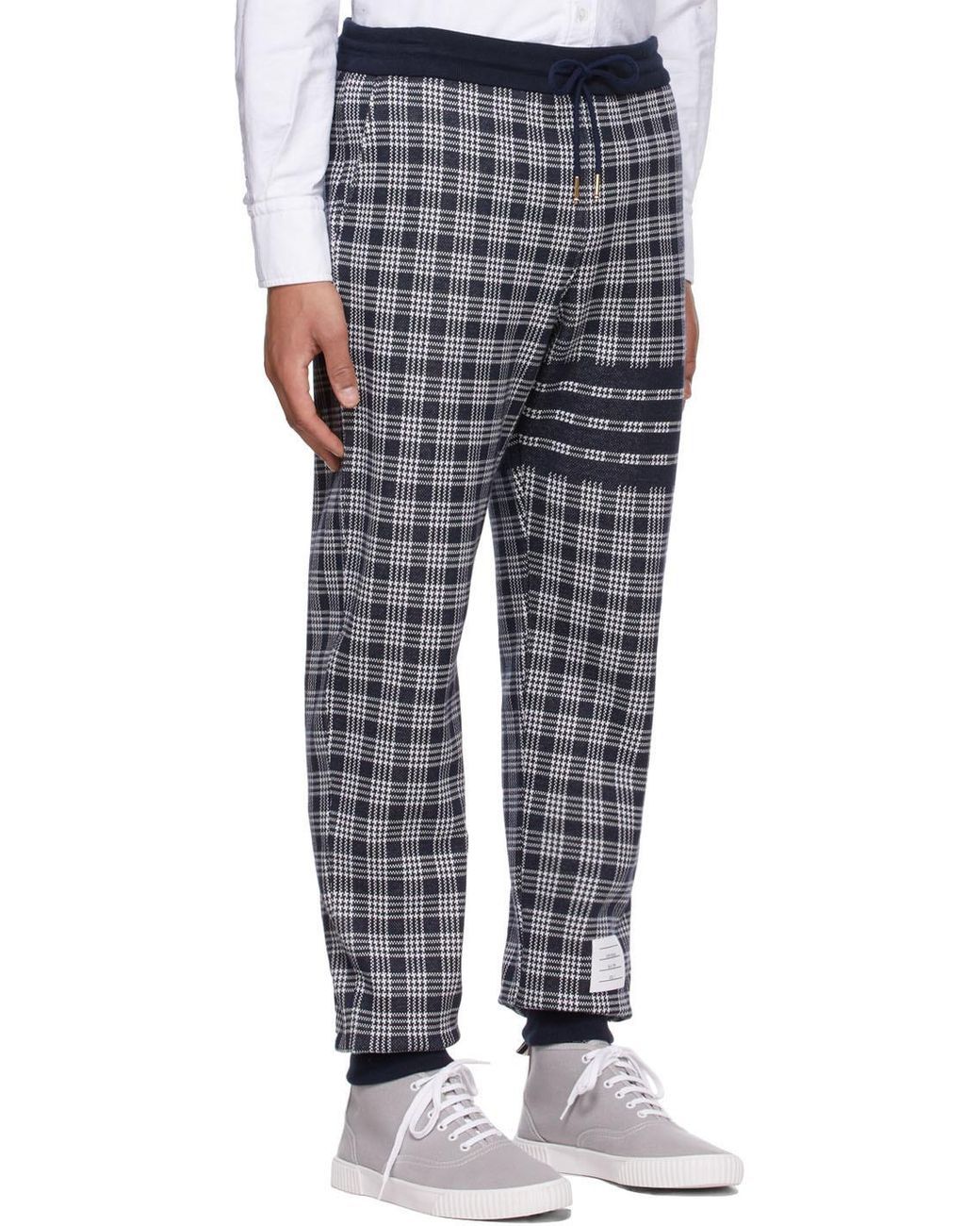 Thom Browne Gray Check-Pattern Drawstring Track Pants for men
