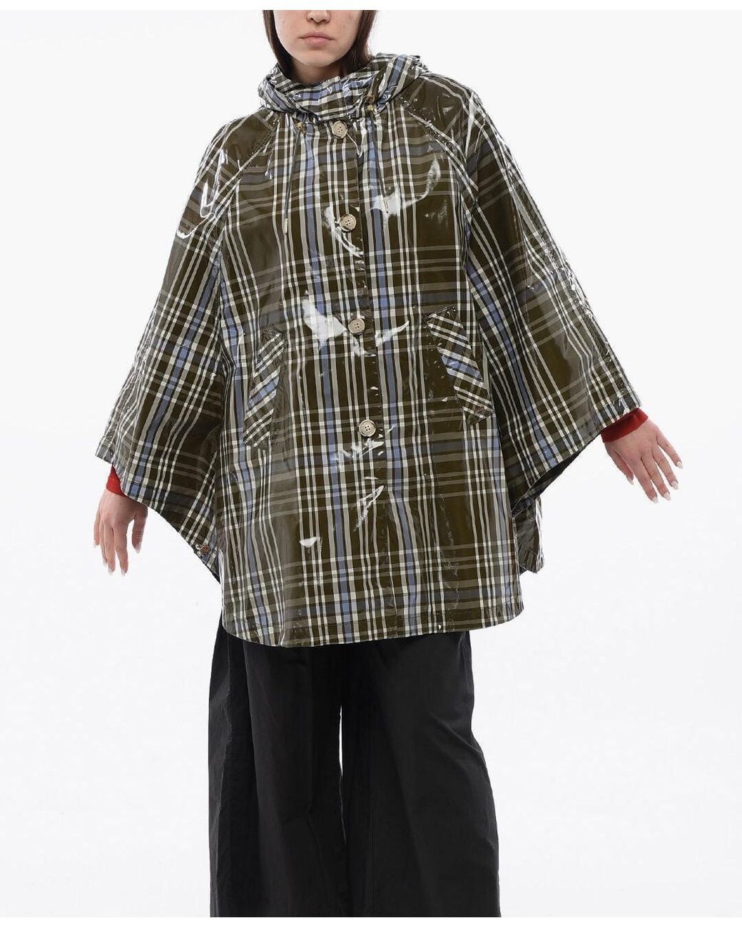 Woolrich Green Hawthorn Check-Pattern Cape