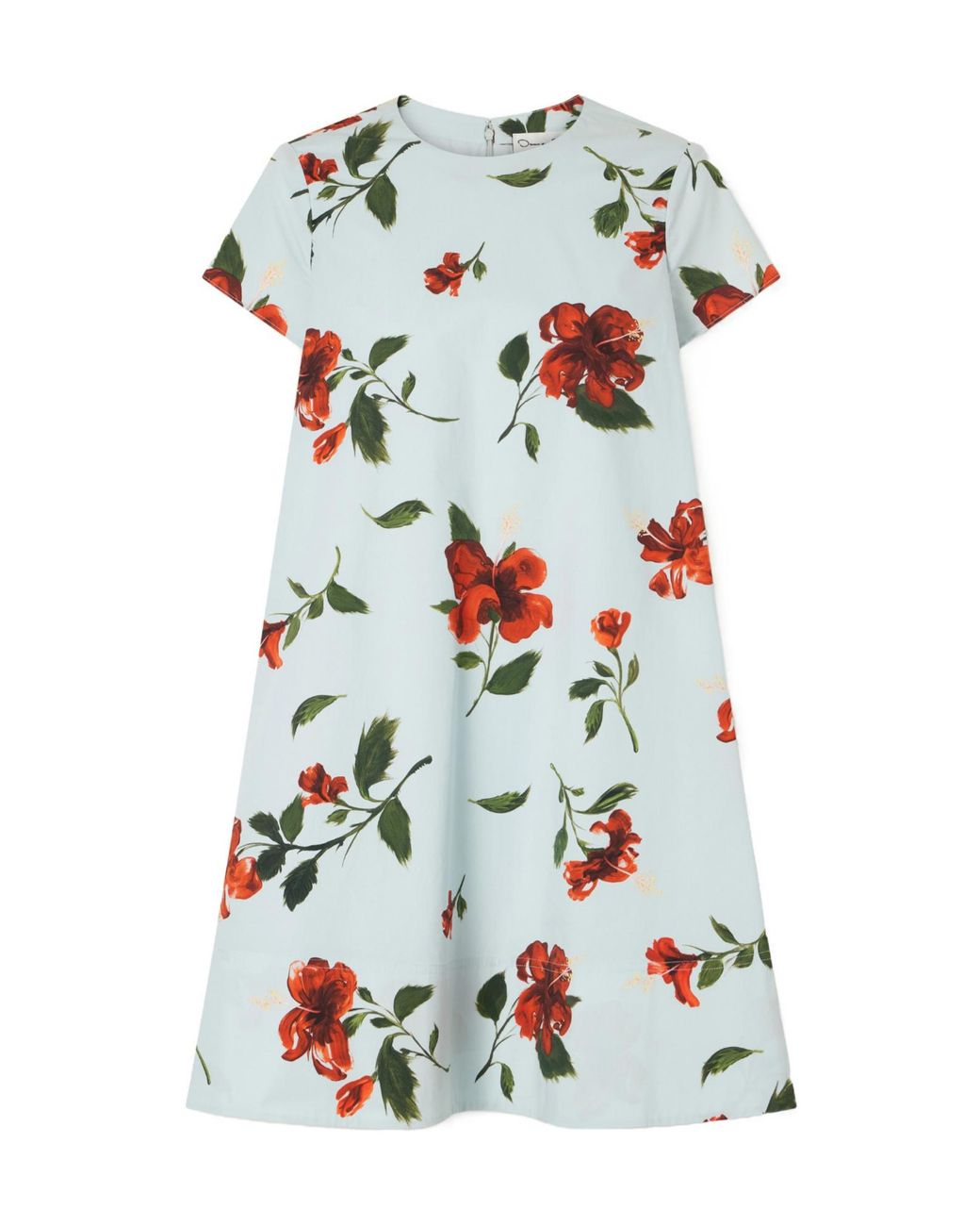 Oscar de la Renta White Floral-Print Cotton-Blend Poplin Mini Dress