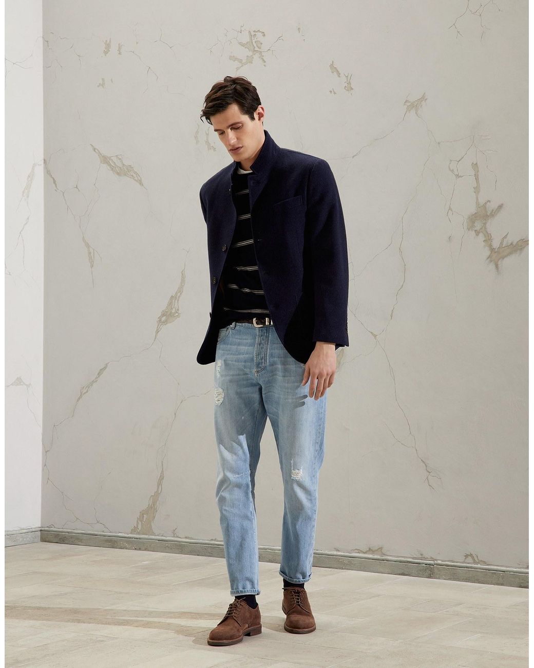 Brunello Cucinelli Blue Long Sleeved Single Breasted Blazer for men