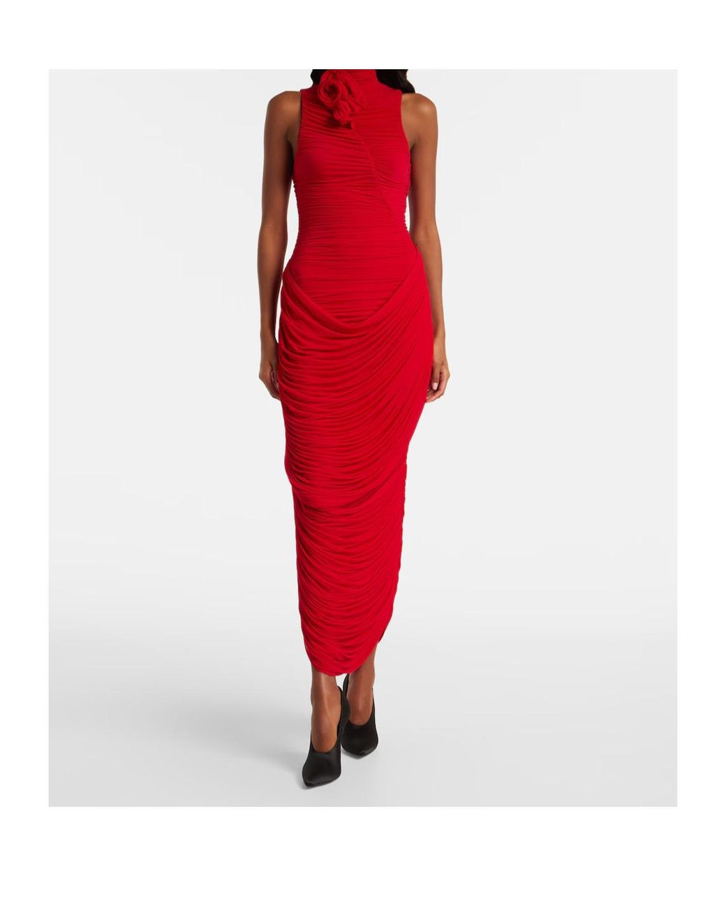 Magda Butrym Red Floral-Appliqué Draped Gown