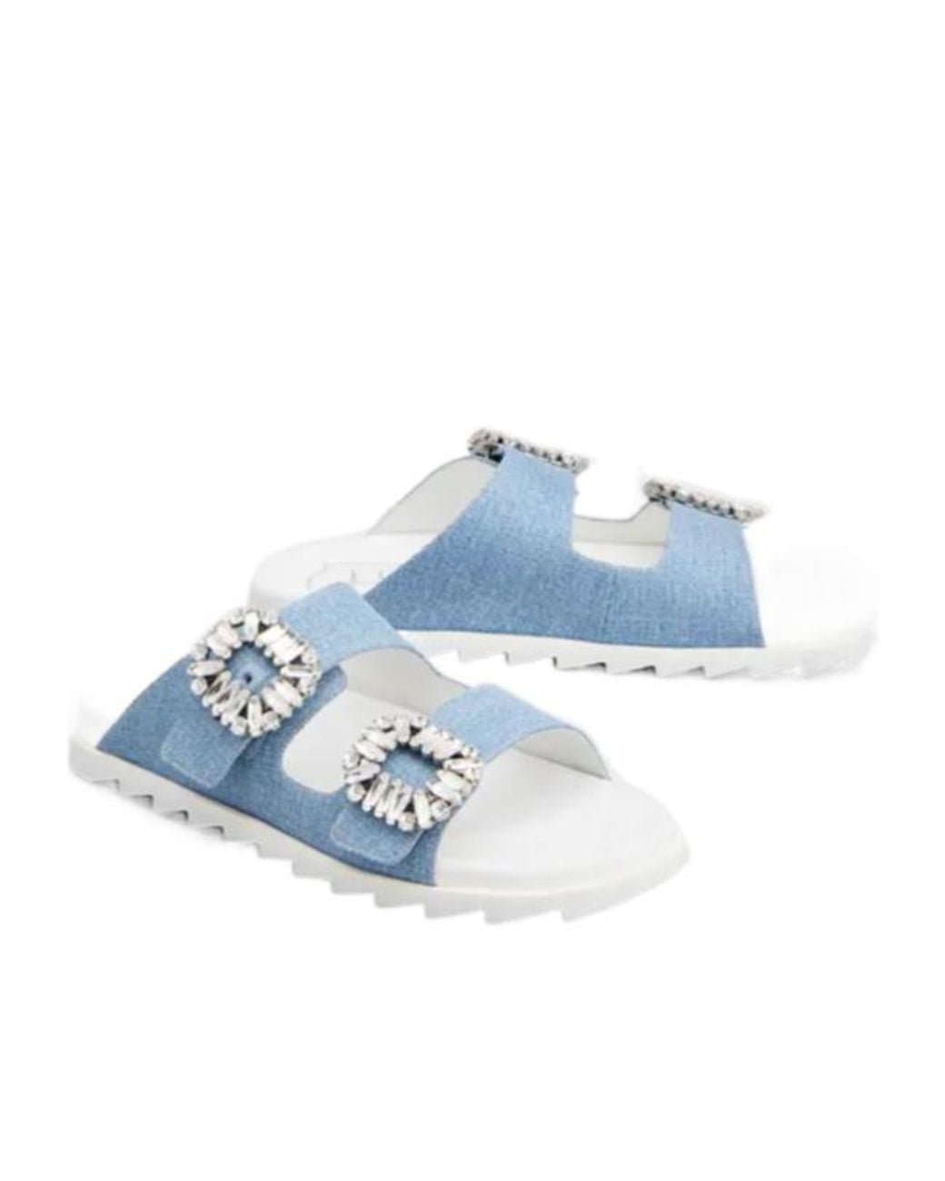 Roger Vivier Blue Slidy Viv' Strass Buckle Mules