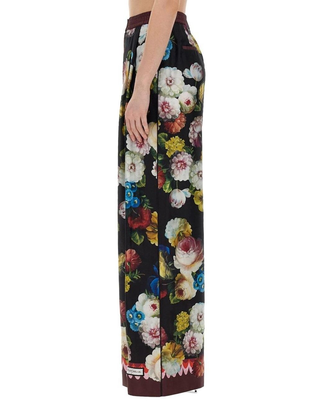 Dolce & Gabbana Black Floral-print Wide-leg Silk-satin Trousers