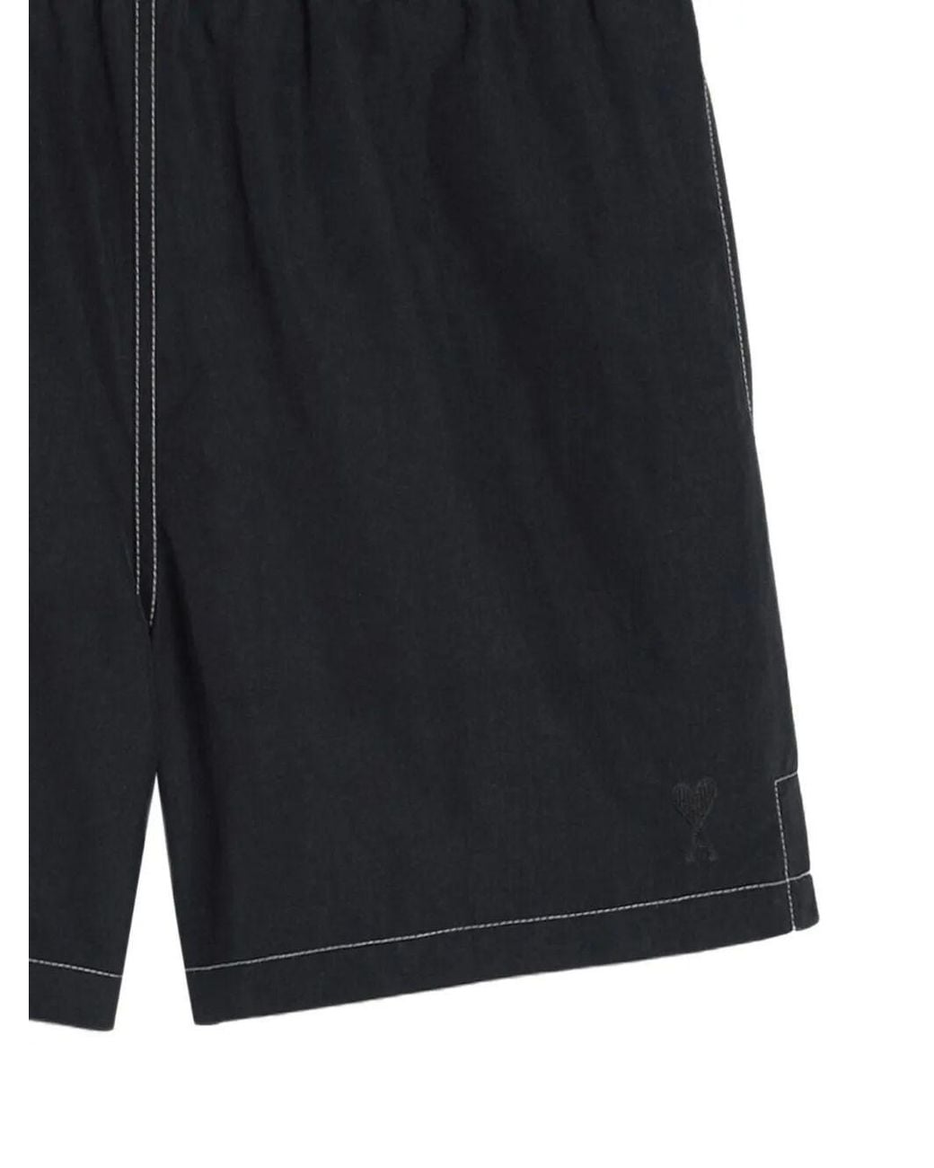 AMI Black Logo Embroidered Swim Shorts for men