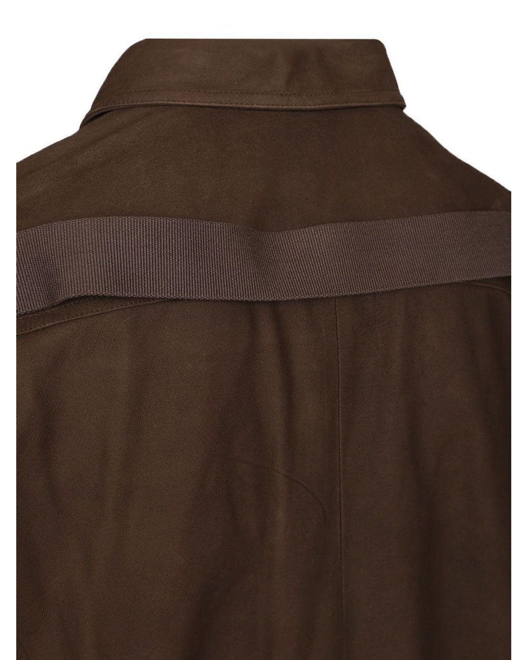 Rick Owens Brown Long Sleeved Leather Shirt for men
