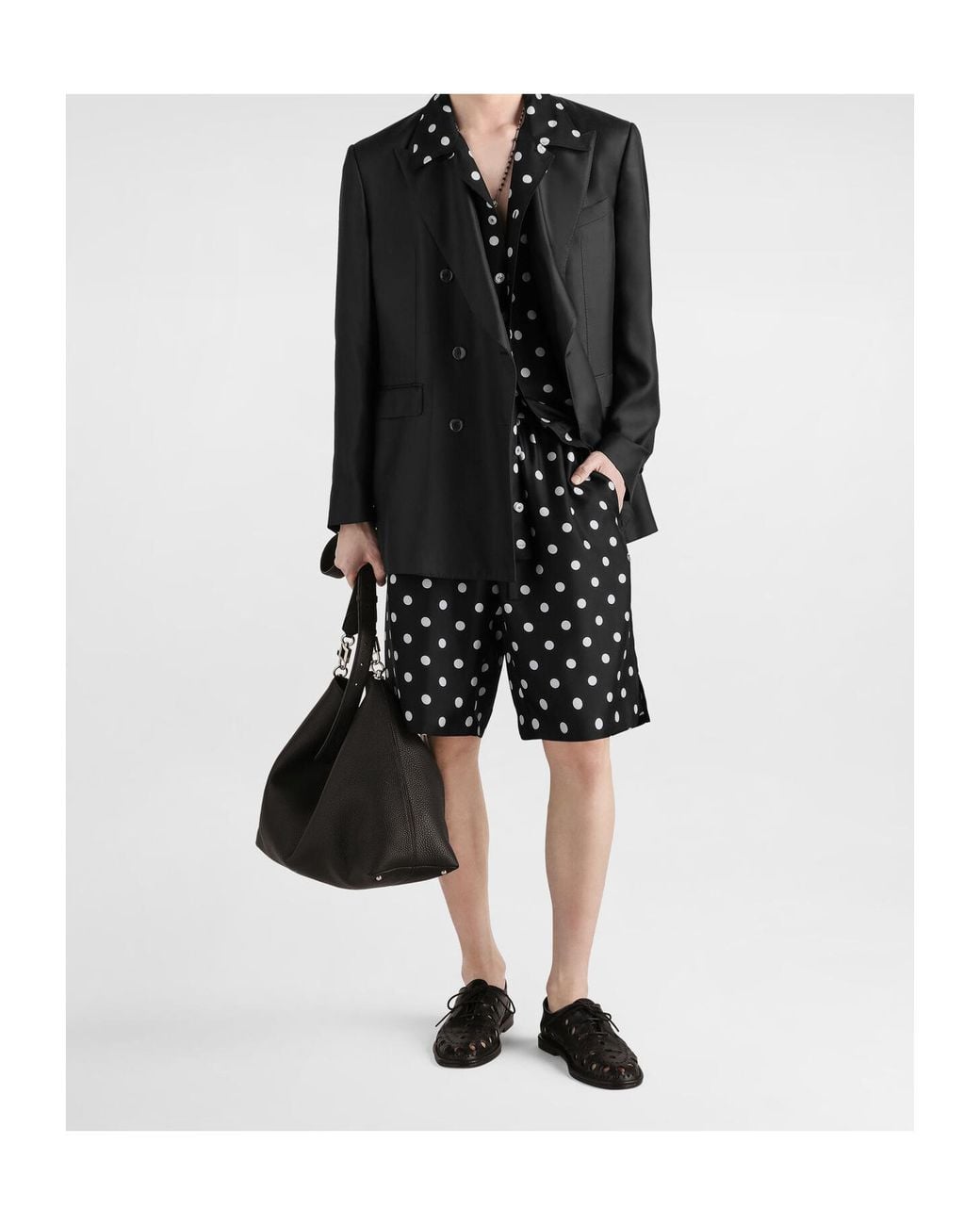 Dolce & Gabbana Black Polka Dot-Print Silk Twill Shirt for men