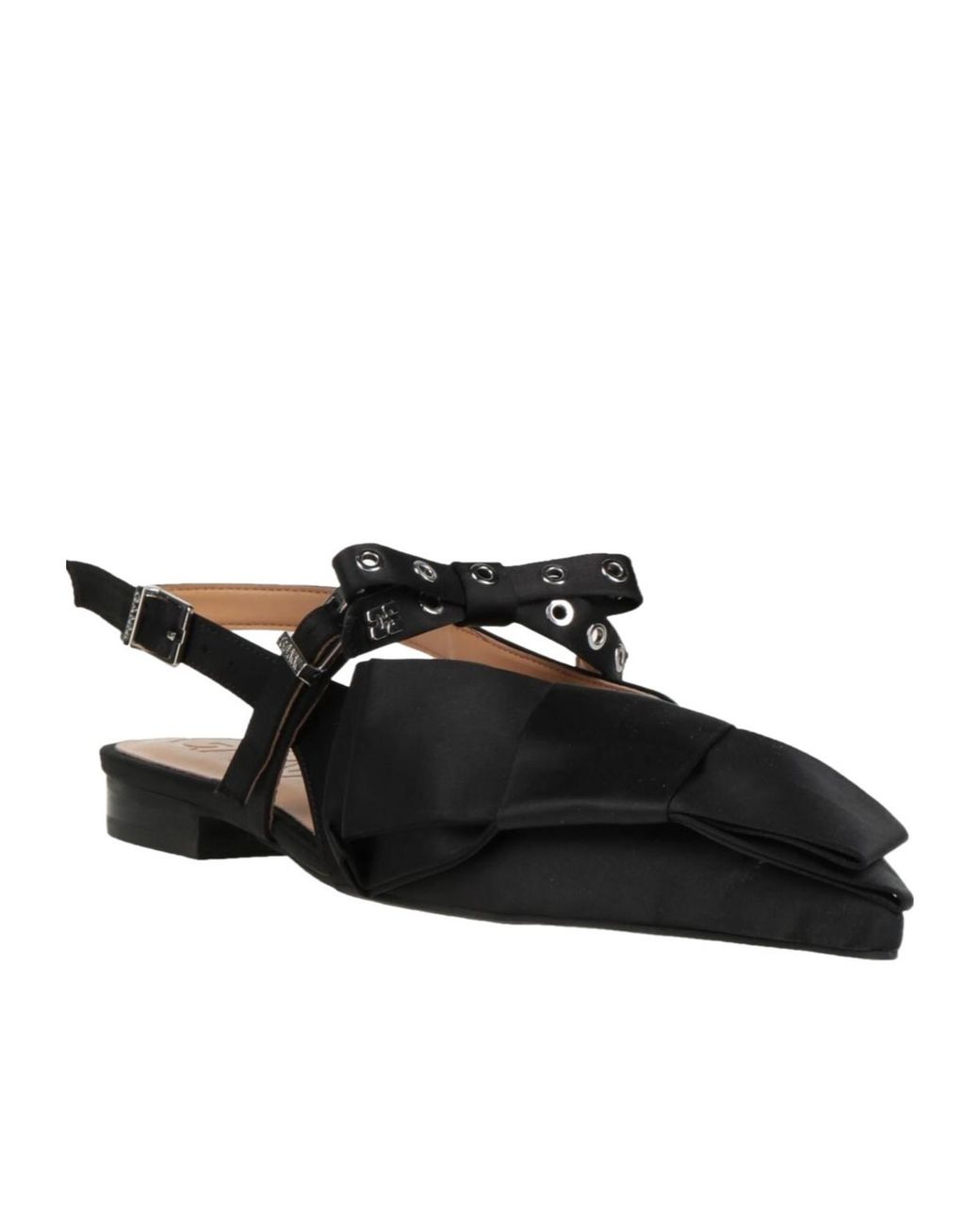 Ganni Black Pointed-Toe Bow Flats