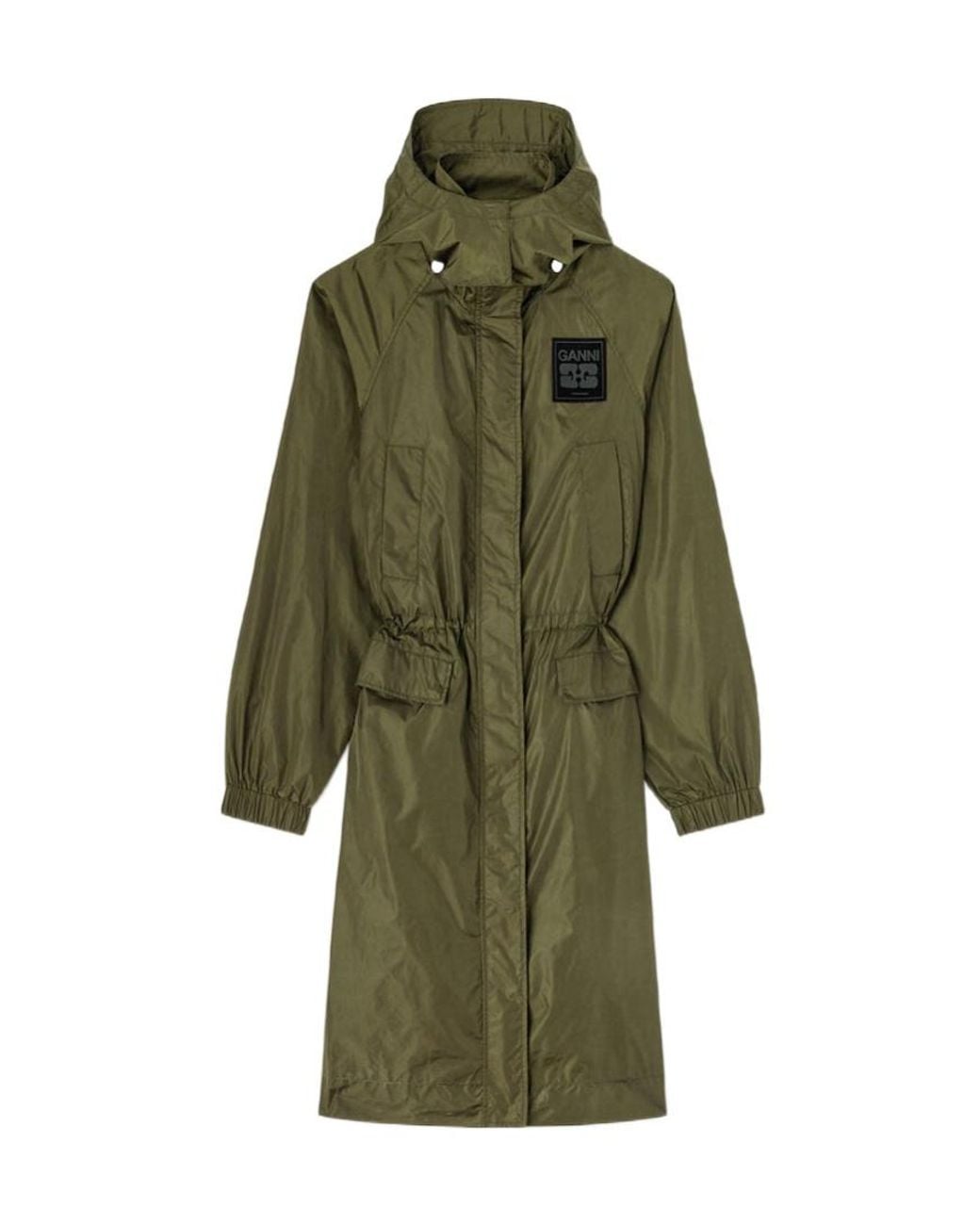 Ganni Green Hooded Parka Coat