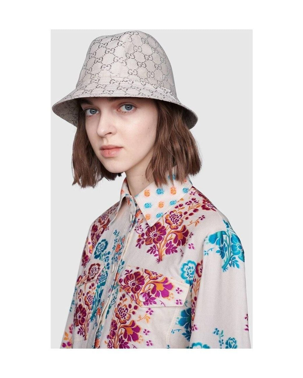 Gucci White Gg Lamé Bucket Hat
