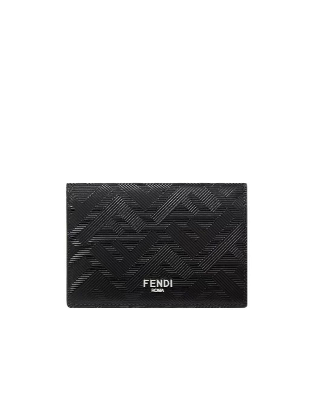 Fendi Black Shadow Logo Plaque Card Holder for men