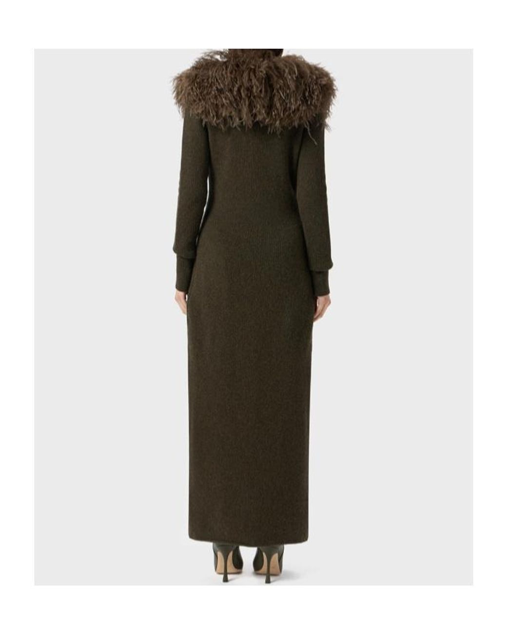 Blumarine Green Shearling Detailed Ribbed Dress