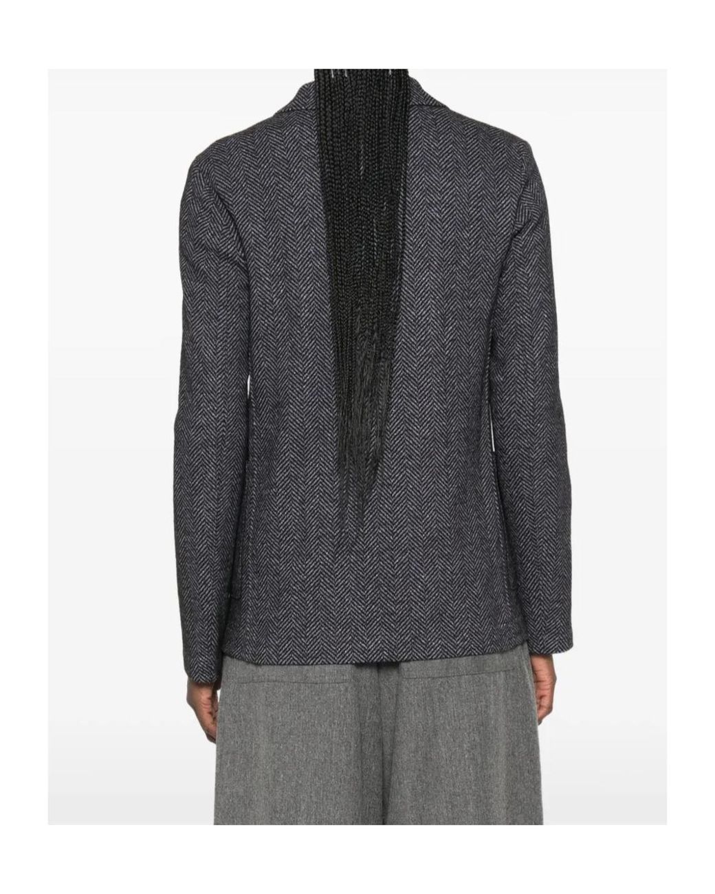 Harris Wharf London Gray Single-Breasted Herringbone Knit Blazer