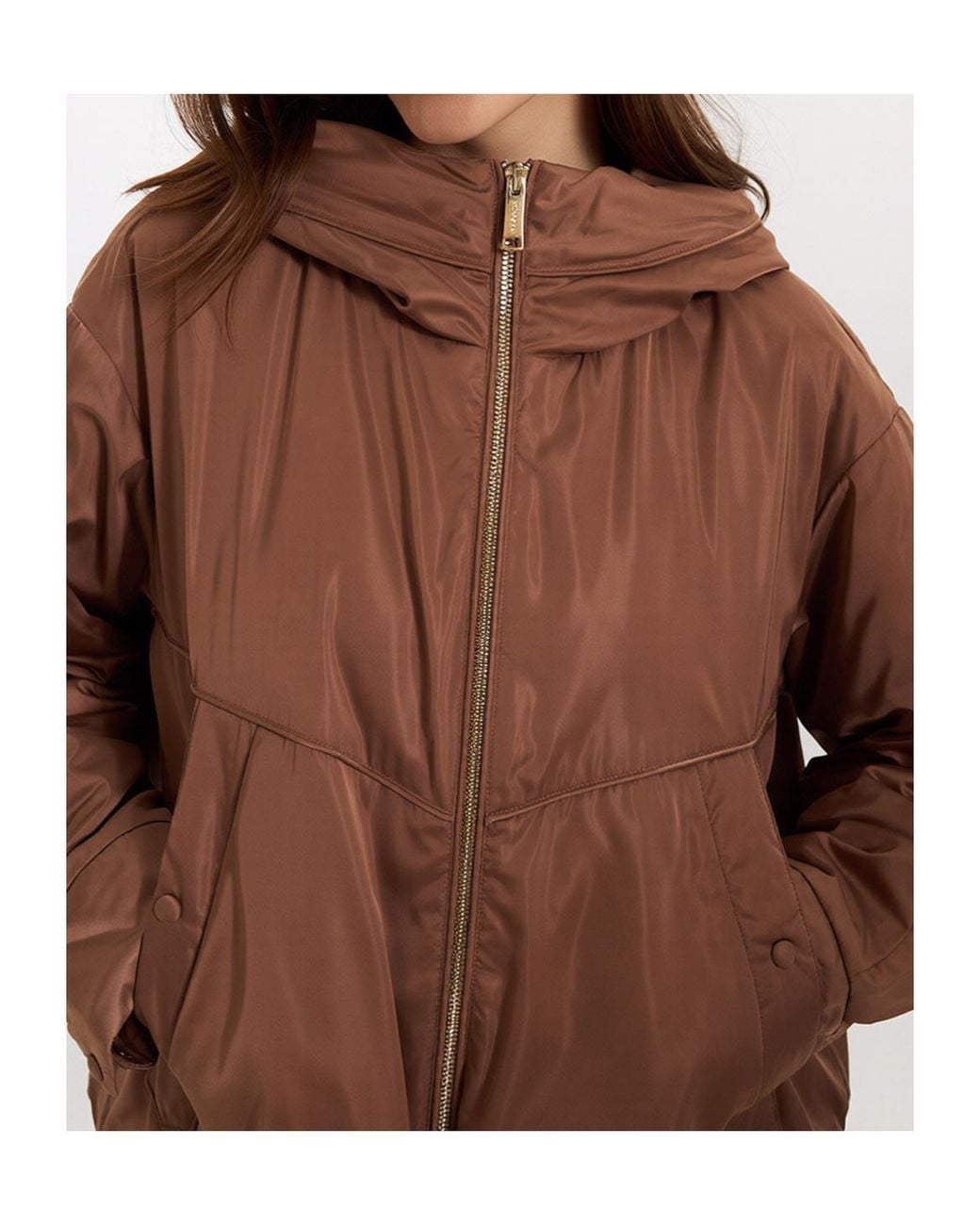 Marella Brown Zip-Up Hooded Casual Jacket