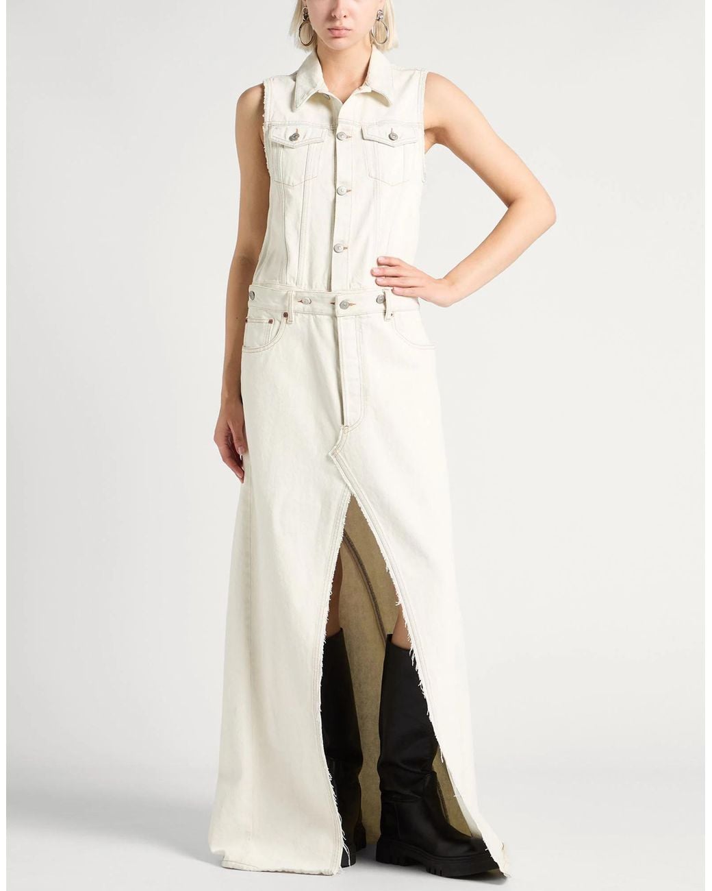 MM6 by Maison Margiela Solid Color Denim Dress in White