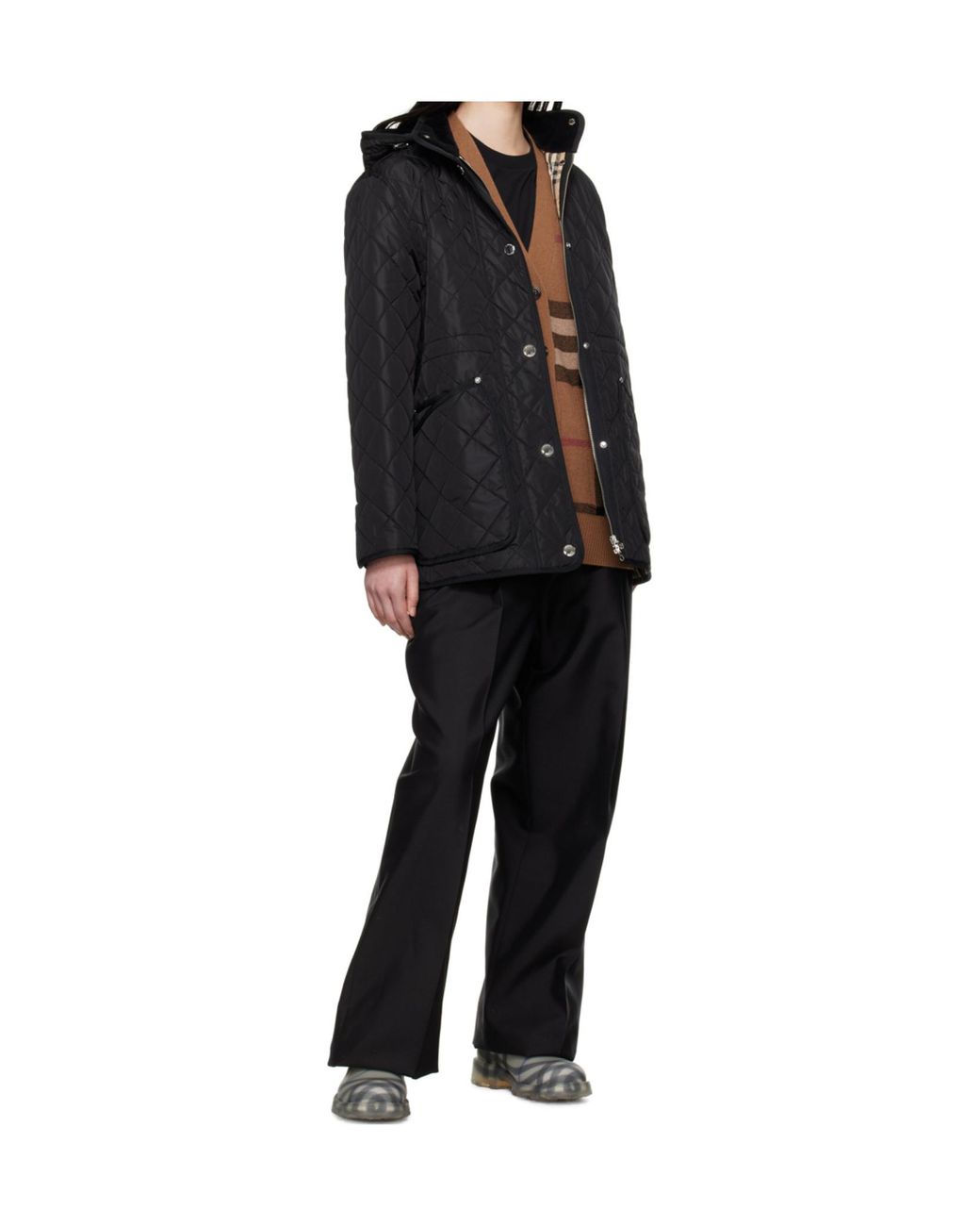 Burberry Black Diamond-Quilted Drawstring Waist Hooded Jacket