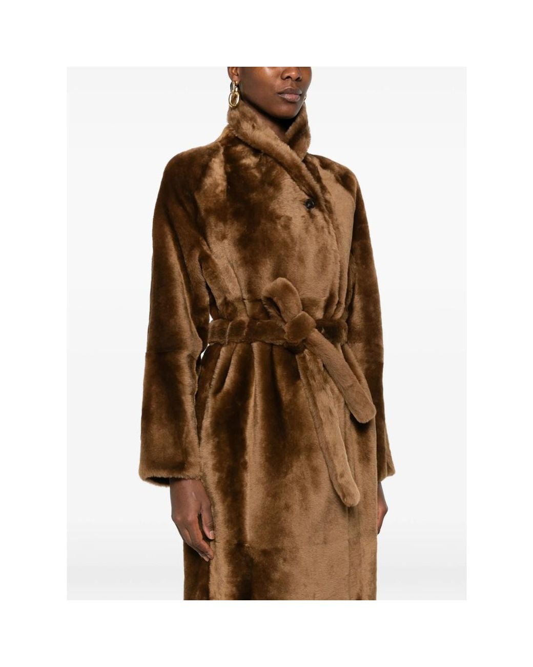 Yves Salomon Brown Belted Reversible Shearling Coat
