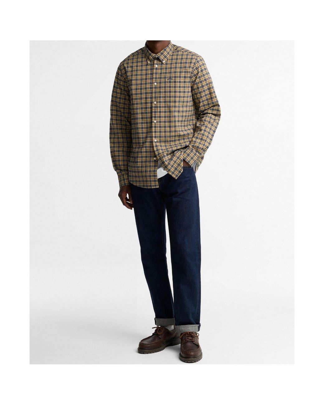 Barbour Gray Buttondown Micro Check Long Sleeve Shirt for men