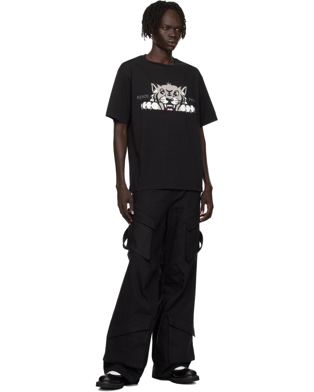 KENZO Black Happy Tiger Printed Crewneck T-Shirt for men