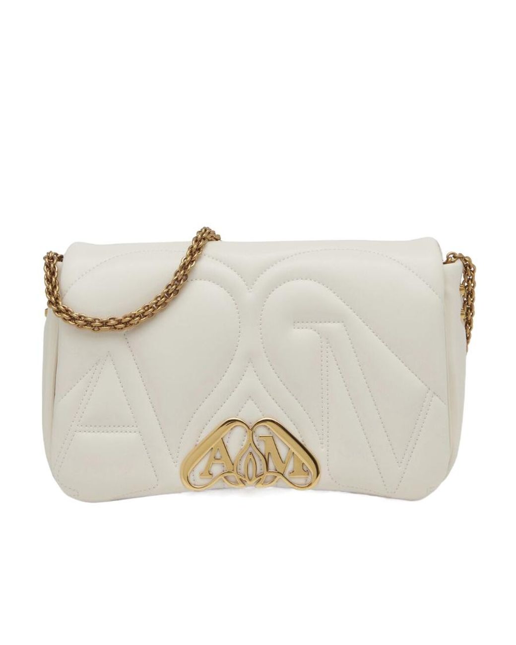 McQueen White The Seal Quilted Small Shoulder Bag